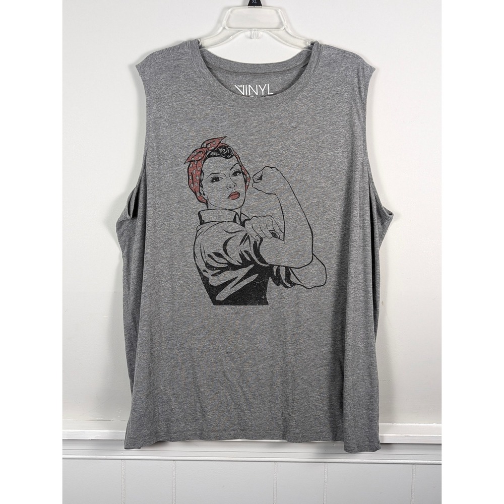Torrid The Vinyl Icons Rosie the Riveter Muscle Tank Top Heathered Gray 2X
